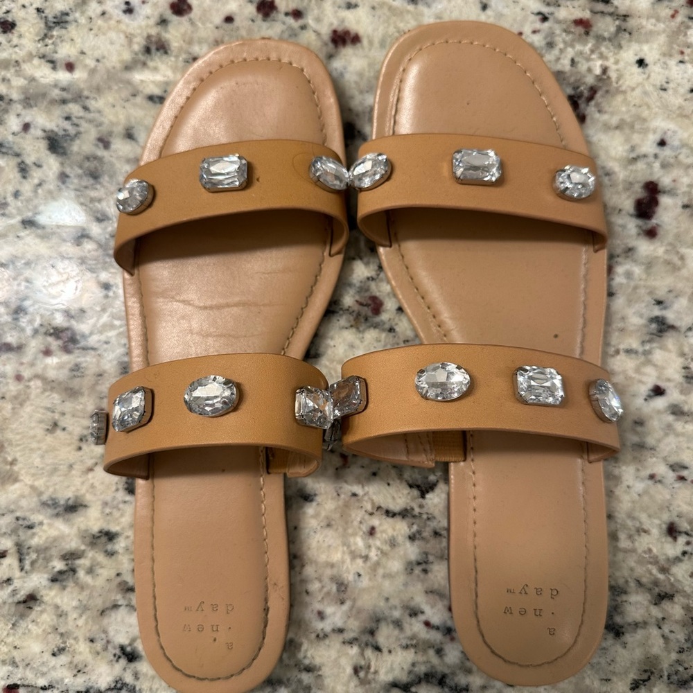 a new day Tan Sandals with Crystal Embellishments